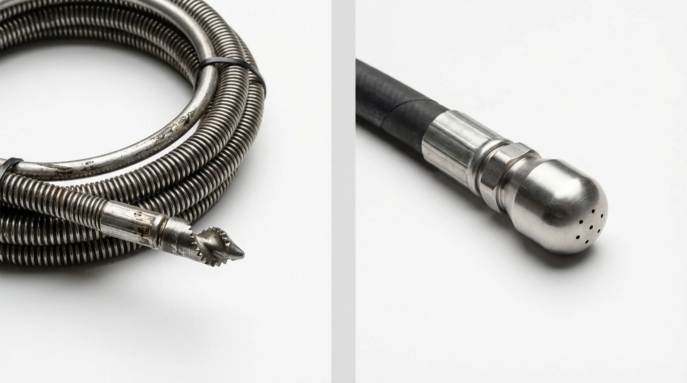 Drain snake cable and hydro jetting nozzle used for drain cleaning in Vineland, NJ