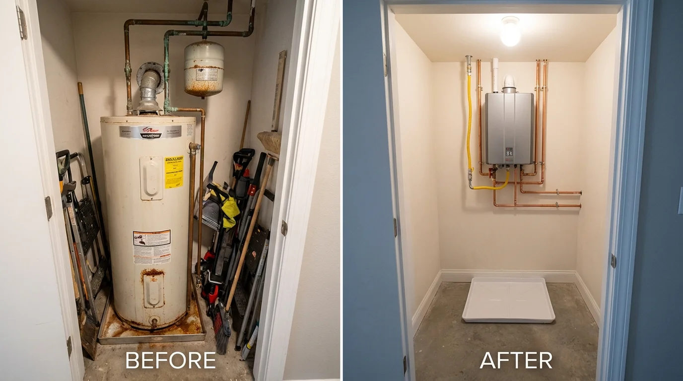 Tank water heater versus wall-mounted tankless unit comparison for Vineland, NJ homeowners