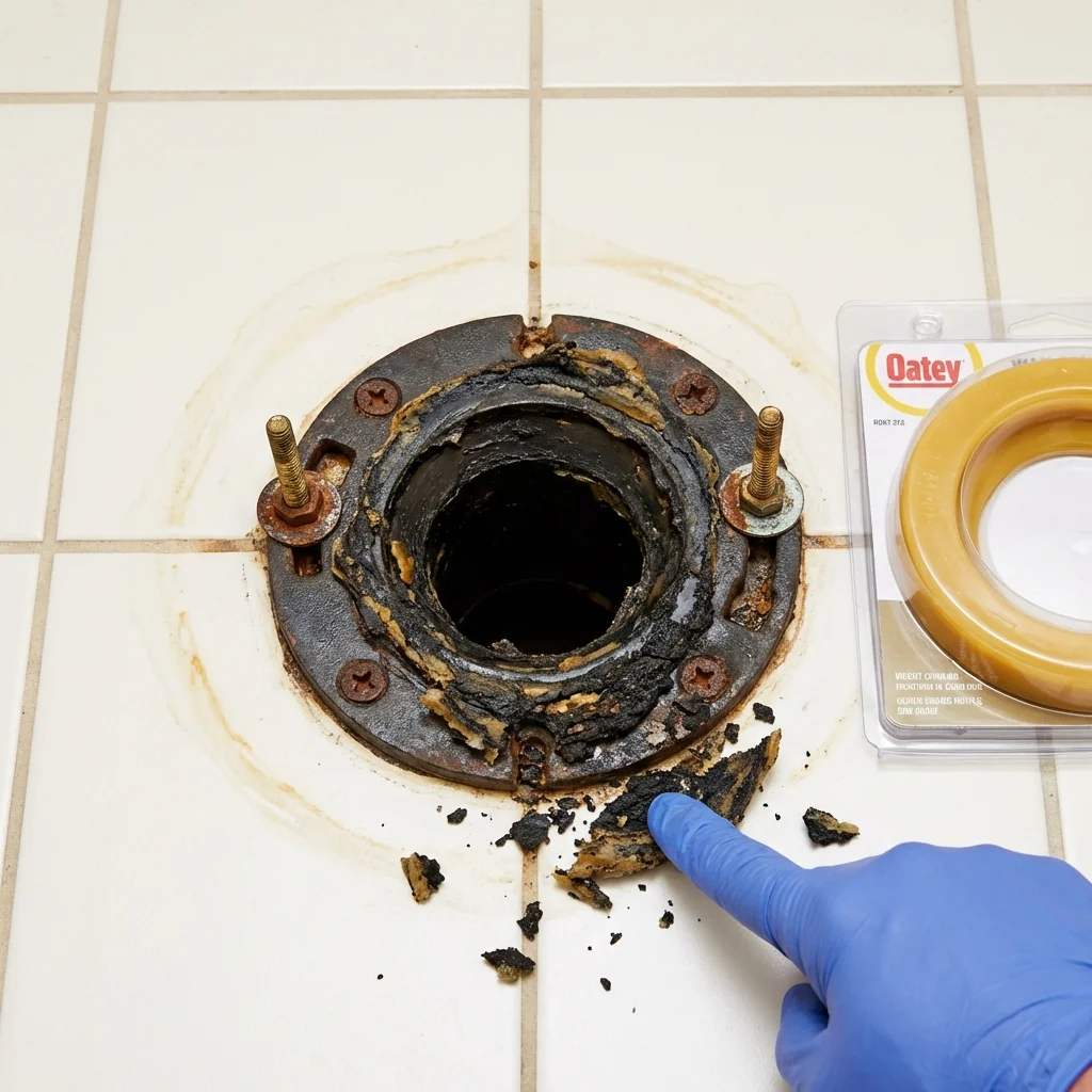 Failed wax ring showing water seepage at the base of a toilet in a Vineland, NJ home