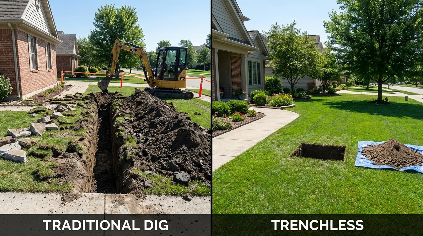 Trenchless sewer repair with minimal yard damage versus traditional excavation in Vineland, NJ